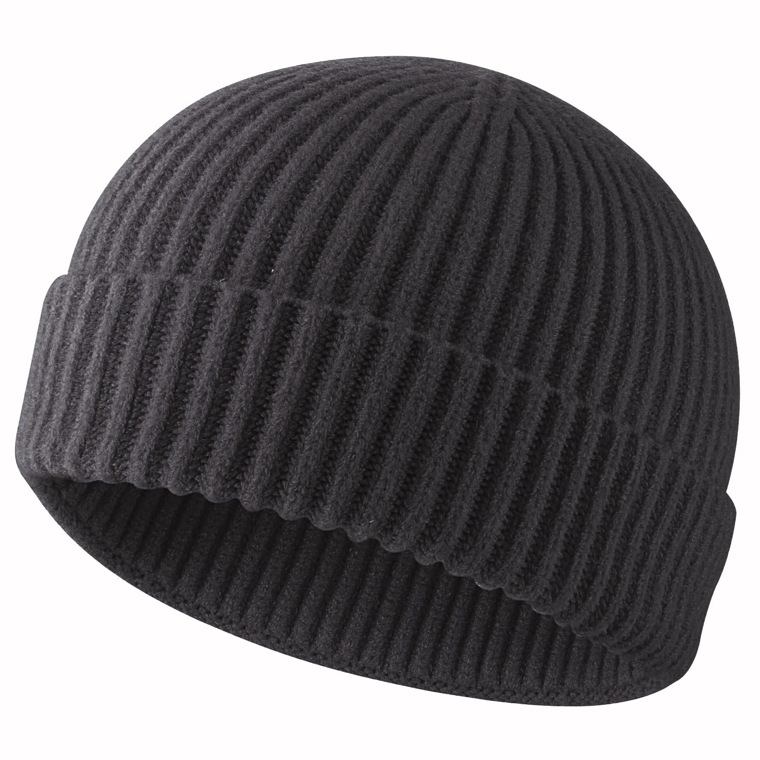 ROYBENS Swag Wool Knit Cuff Short Fisherman Beanie for Men Women, Winter Warm Hats